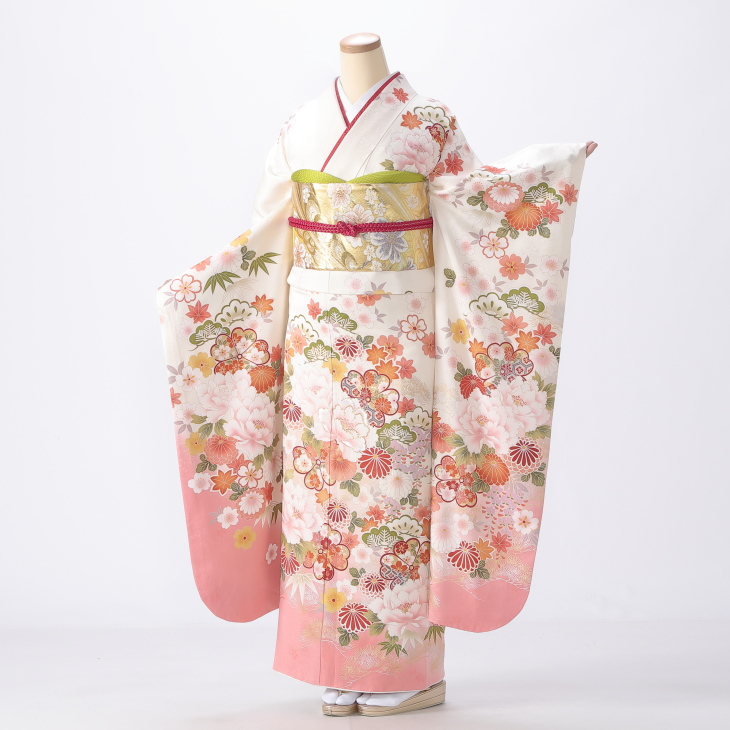 【袴プレゼント対象】振袖 購入 フルセット Lサイズ 成人式 着物 【白・グレー系】【中古】【状態:A】【f0719085】