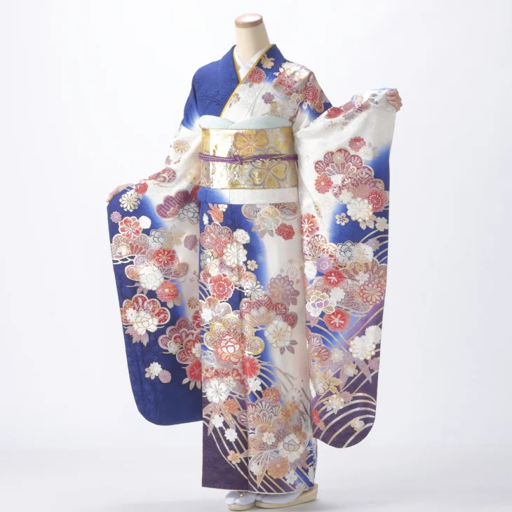振袖 購入 フルセット Lサイズ 成人式 着物 【白・グレー系】【中古】【状態:A】【f0719123】