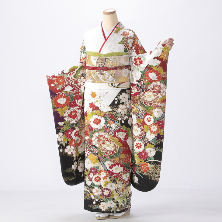 振袖 購入 フルセット Lサイズ 成人式 着物 【白・グレー系】【中古】【状態:A】【f0721216】