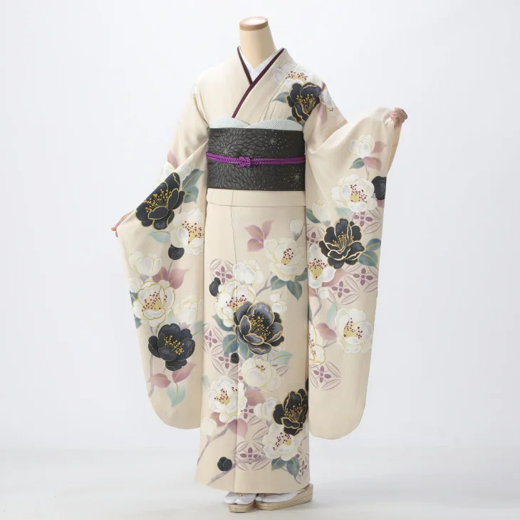 振袖 購入 フルセット Mサイズ 成人式 着物 【白・グレー系】【中古】【状態:S】【f0723248】