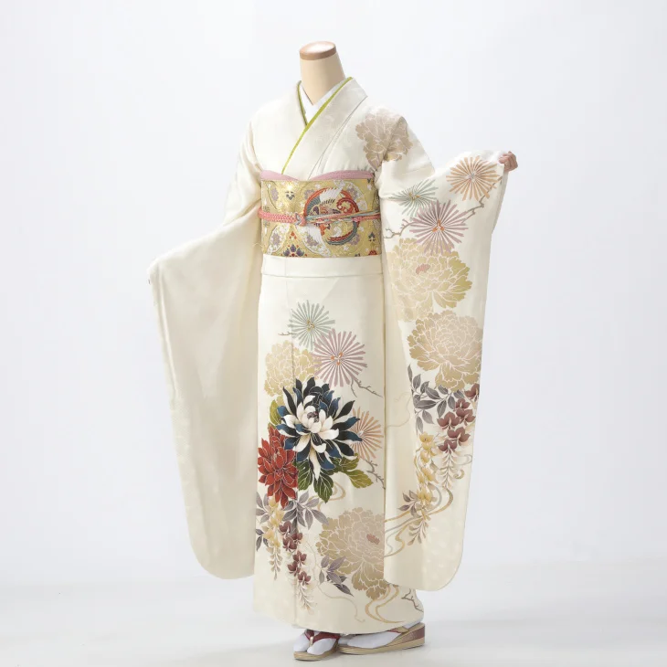 振袖 購入 フルセット Lサイズ 成人式 着物 【白・グレー系】【中古】【状態:S】【f0724330】