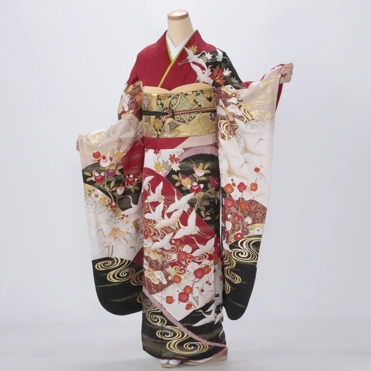 振袖 購入 フルセット Lサイズ 成人式 着物 【白・グレー系】【中古】【状態:A】【f0815040】