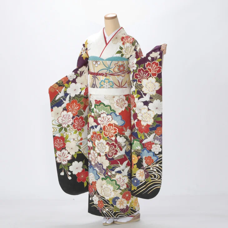 振袖 購入 フルセット Lサイズ 成人式 着物 【白・グレー系】【中古】【状態:A】【f0820031】