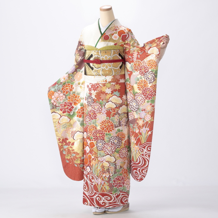 【袴プレゼント対象】振袖 購入 フルセット Lサイズ 成人式 着物 【白・グレー系】【中古】【状態:S】【f0924043】