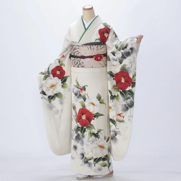 振袖 購入 フルセット Lサイズ 成人式 着物 【白・グレー系】【中古】【状態:S】【f0924074】
